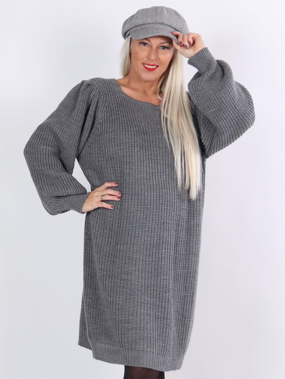 Mayse - Armégrön söt stickad klänning med ballongärmar